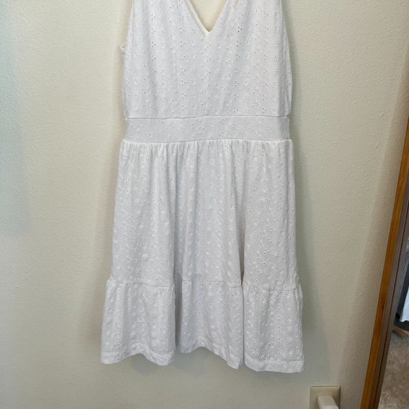 LOFT Eyelet Flounce Double V Dress - Picture 3 of 4